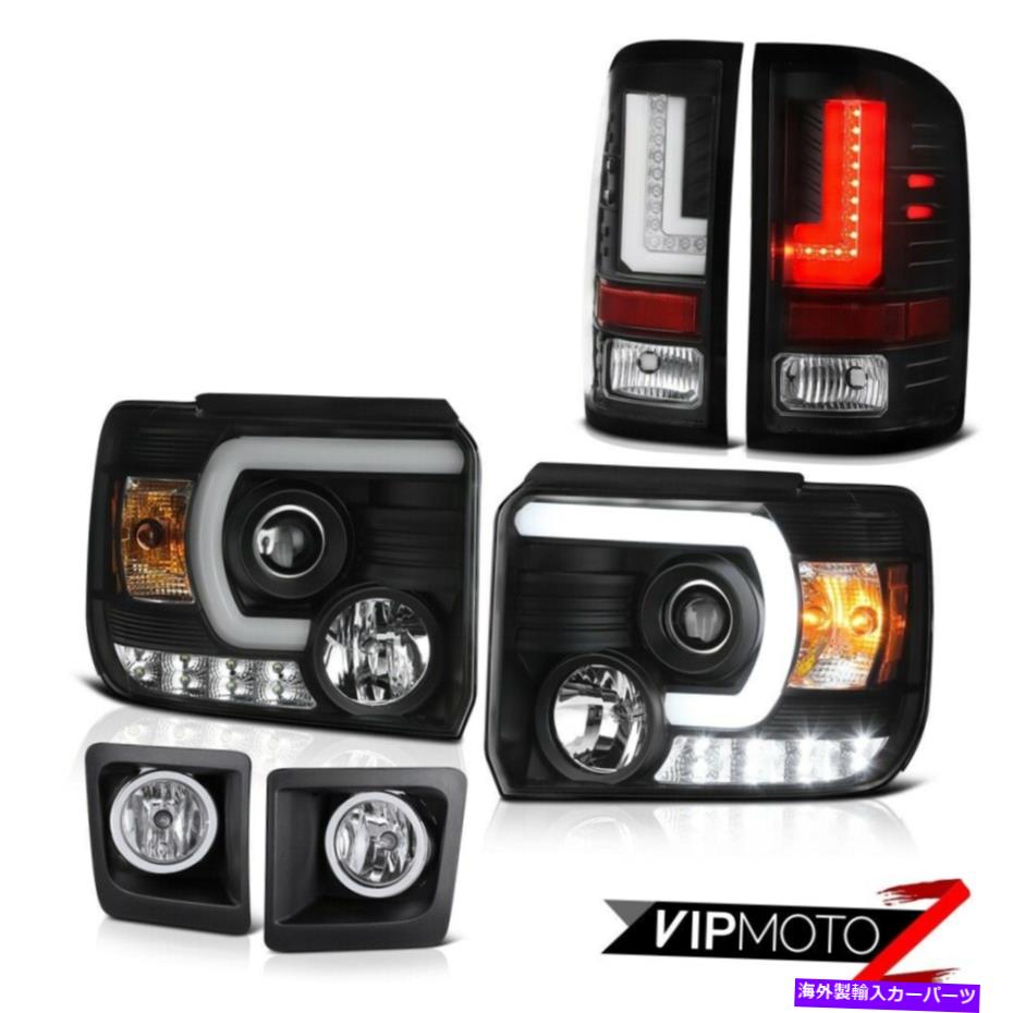 USテールライト 2014-2015 GMCシエラブラックLEDの光ファイバーヘッドライトテールライトクリアフォグランプ 2014-2015 GMC Sierra Black LED Fiber Optic Headlights Tail Lights Clear Foglamps【並行輸入品】
