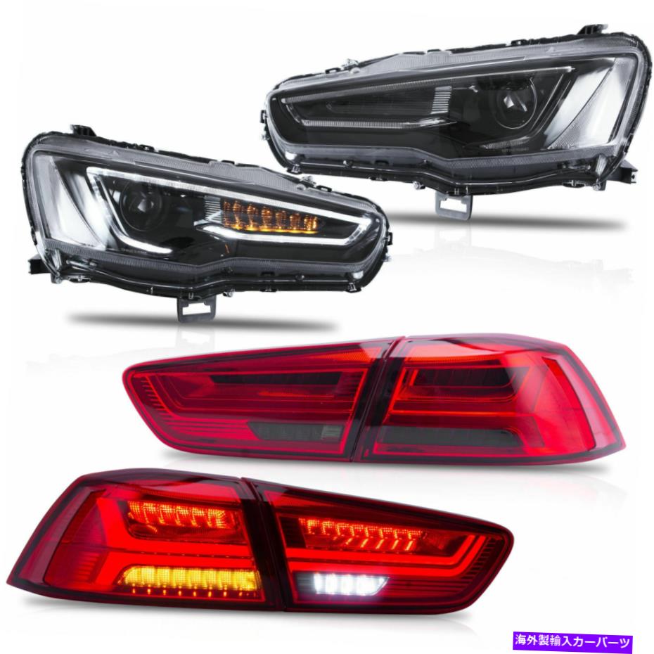 USテールライト 08-17ランサーのためのPRへの送料無料すべての黒いヘッドライト+赤い喫煙タレイト Free Shipping to PR for 08-17 Lancer ALL BLACK Headlights+RED SMOKED Taillights【並行輸入品】