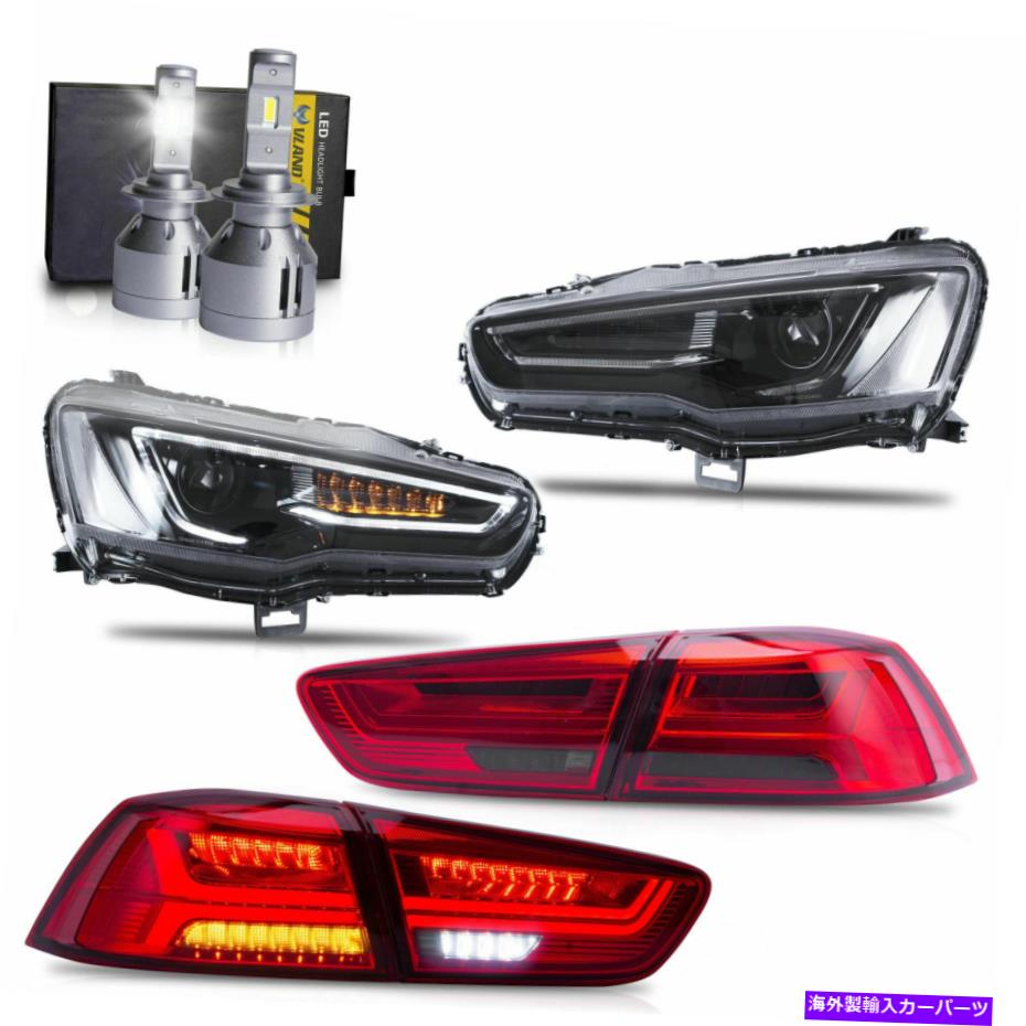 USテールライト すべての黒いヘッドライト+赤い喫煙の味方+ Vland H7 LEDの電球は08-17 Lancer ALL BLACK Headlights+RED SMOKED Taillights+VLAND H7 LED Bulbs for 08-17 Lancer【並行輸入品】