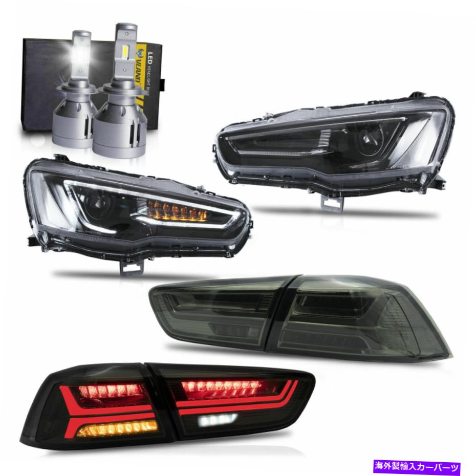 USテールライト すべてのブラックLEDヘッドライト+スモークテールライト+ VLAND H7 LED 08-17 Lancer ALL BLACK LED Headlights+SMOKED Taillights+VLAND H7 LED Bulbs for 08-17 Lancer【並行輸入品】