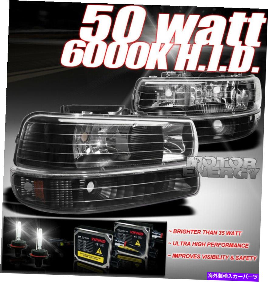USヘッドライト 99-02 Silverado / 00 +タホ/郊外クリスタルヘッドライト+バンパー+ 50W HIDブラック/アンバー 99-02 SILVERADO/00+ TAHOE/SUBURBAN CRYSTAL HEAD LIGHT+BUMPER+50W HID BLACK/AMBER【並行輸入品】