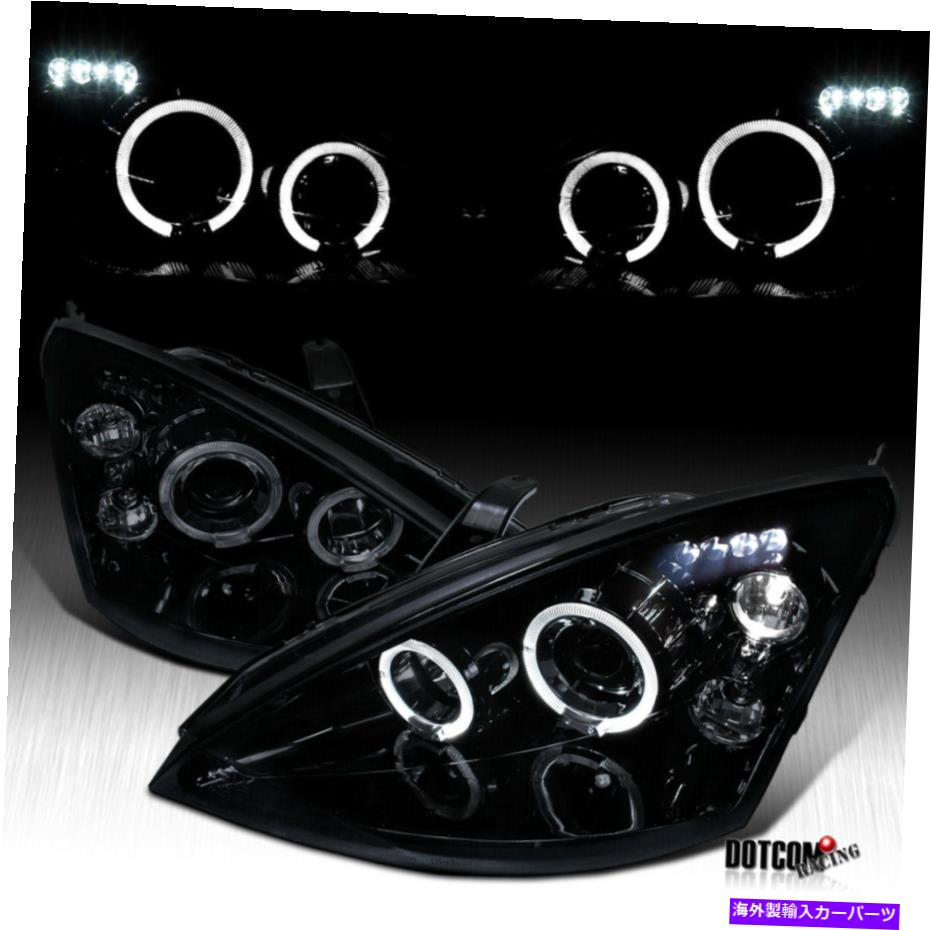 USヘッドライト フィット2000-2004フォーカスフォーカスデュアルハローLEDスモークブラックスモークプロジェクターヘッドライト Fit 2000-2004 Ford Focus Dual Halo LED Smoke Black Smoke Projector Headlights【並行輸入品】