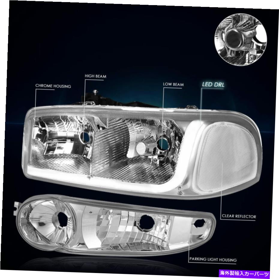 USヘッドライト 01-07 GMC Sierra / Yukon Denail Headlight W / LED DRLクロムハウジングクリアサイド For 01-07 GMC Sierra/Yukon Denail Headlight W/LED DRL Chrome Housing Clear Side【並行輸入品】