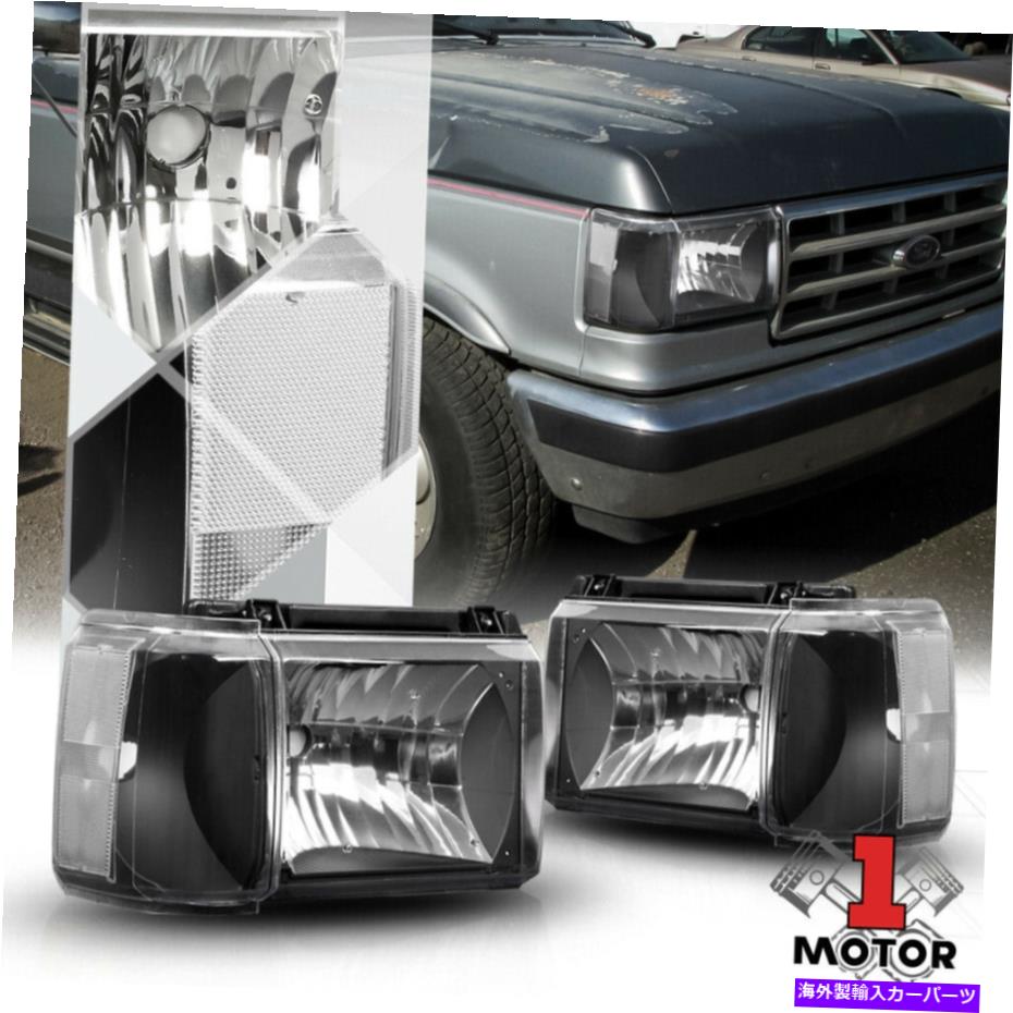 USヘッドライト 87-91 Ford F150 / F250 / Bronco用黒ハウジングヘッドライトクリアシグナルリフレクタ Black Housing Headlight Clear Signal Reflector for 87-91 Ford F150/F250/Bronco【並行輸入品】