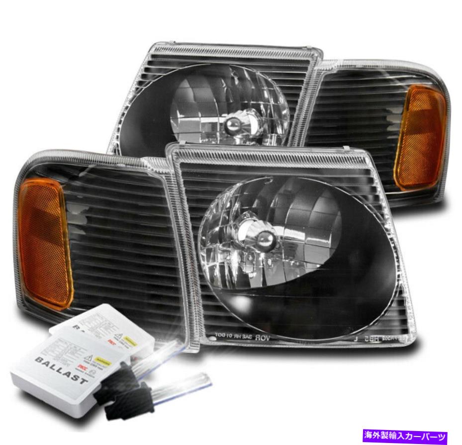 USヘッドライト 2001-2005フォードエクスプローラースポーツトラックブラックヘッドライトランプW / 8000KキセノンHID FOR 2001-2005 FORD EXPLORER SPORT TRAC BLACK HEADLIGHTS LAMPS W/8000K XENON HID【並行輸入品】