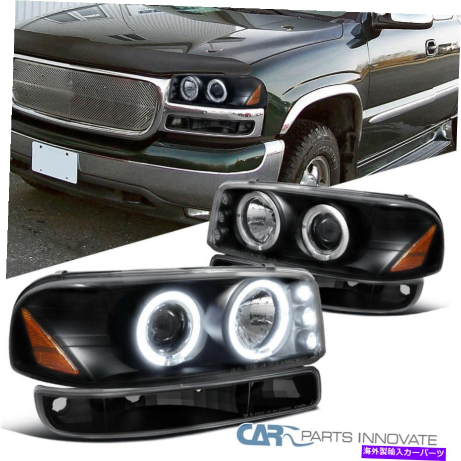 USヘッドライト 99-06 Sierra 00-06 Yukon XL LED Haloプロジェクターヘッドライト+バンパー信号ランプ For 99-06 Sierra 00-06 Yukon XL LED Halo Projector Headlights+Bumper Signal Lamp【並行輸入品】