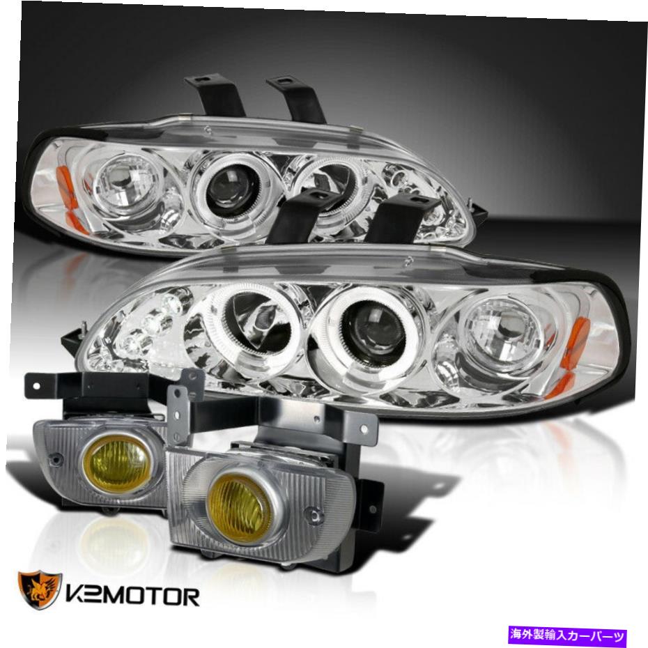 USヘッドライト FIT 1992-1995シビック4DR Clear LED Haloプロジェクターヘッドライト+黄色のフォグランプ Fit 1992-1995 Civic 4Dr Clear LED Halo Projector Headlights+Yellow Fog Lamps【並行輸入品】