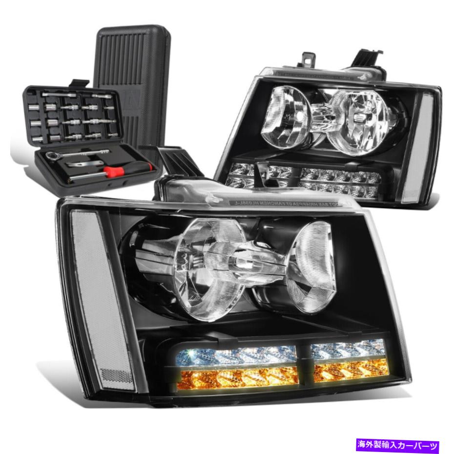 USヘッドライト 2007-2014 Tahoe Suburban LED DRLチューブブラッククリアサイドヘッドライト+ツールボックス For 2007-2014 Tahoe Suburban LED DRL Tube Black Clear Side Headlights+Tool Box【並行輸入品】
