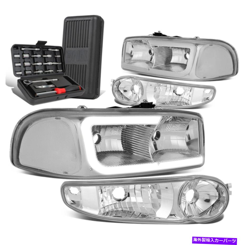 USヘッドライト 2000-2007 GMC Yukon XL Sierra Denali LED DRLヘッドライト+ツールボックスクロム/クリア For 2000-2007 GMC Yukon XL Sierra Denali LED DRL Headlight+Tool Box Chrome/Clear【並行輸入品】