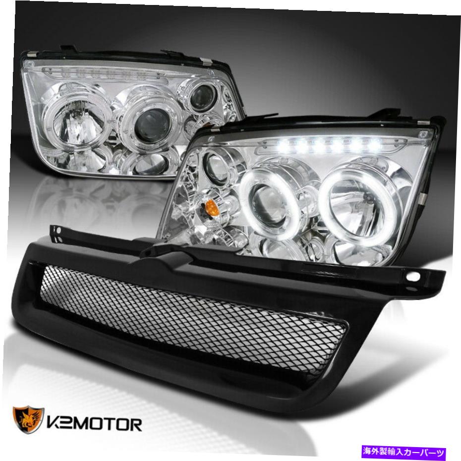 USヘッドライト 99-04 VW Jetta Halo LEDプロジェクタークロムヘッドライト+ブラックフードメッシュグリル For 99-04 VW Jetta Halo LED Projector Chrome Headlights+Black Hood Mesh Grille【並行輸入品】