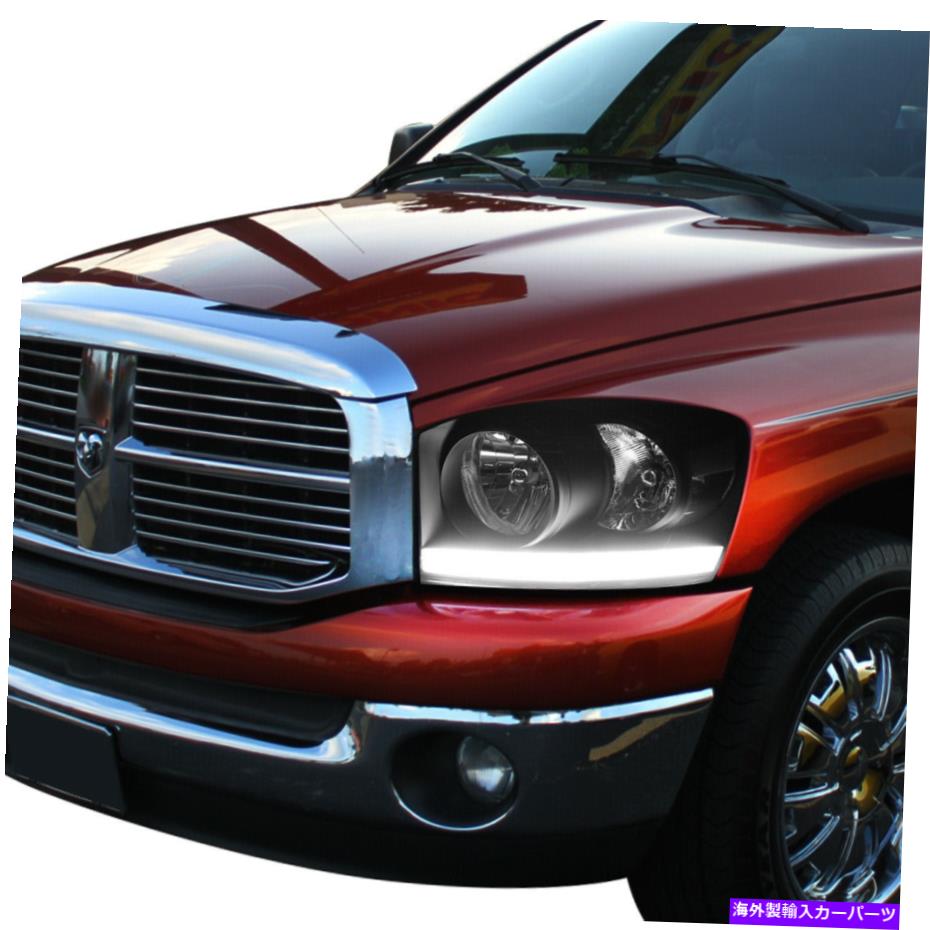 USヘッドライト ブラックハウジングクリアコーナーLED DRLストリップヘッドライトLH + RHは06-08ドッジラム BLACK HOUSING CLEAR CORNER LED DRL STRIP HEADLIGHTS LH+RH FOR 06-08 DODGE RAM【並行輸入品】