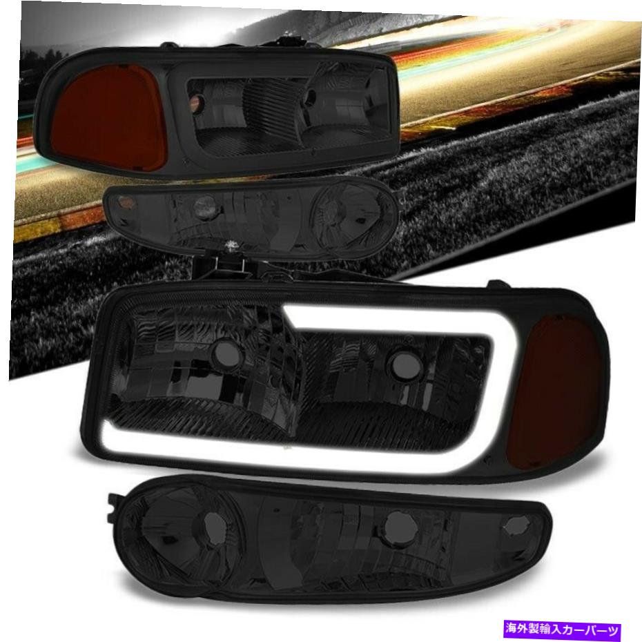 USヘッドライト クロームハウジング/スモークレンズ/アンバーバーリフレクターヘッドライト02-06シエラ1500 Chrome Housing/Smoke Lens/Amber Bar Reflector Headlight For 02-06 Sierra 1500【並行輸入品】