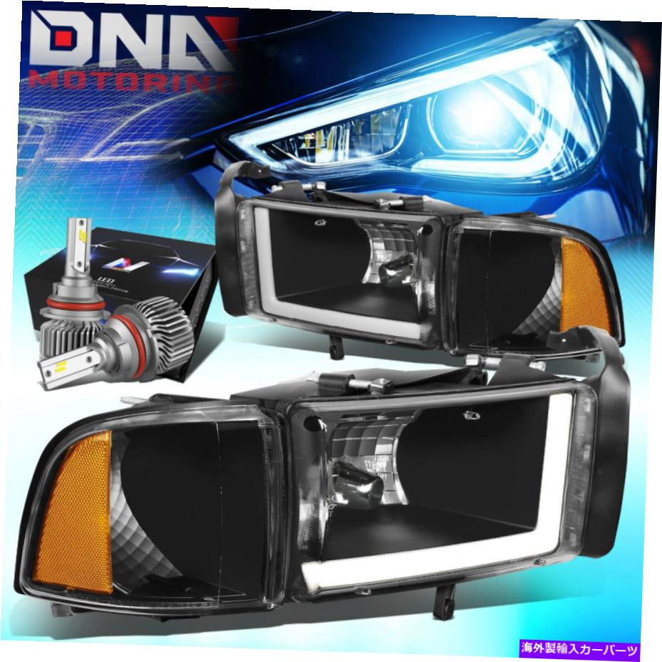 USヘッドライト 1994-2002ドッジRAM LED DRL L-BARヘッドライトW / LEDキットスリムスタイルブラック/アンバー FOR 1994-2002 DODGE RAM LED DRL L-BAR HEADLIGHT W/LED KIT SLIM STYLE BLACK/AMBER【並行輸入品】