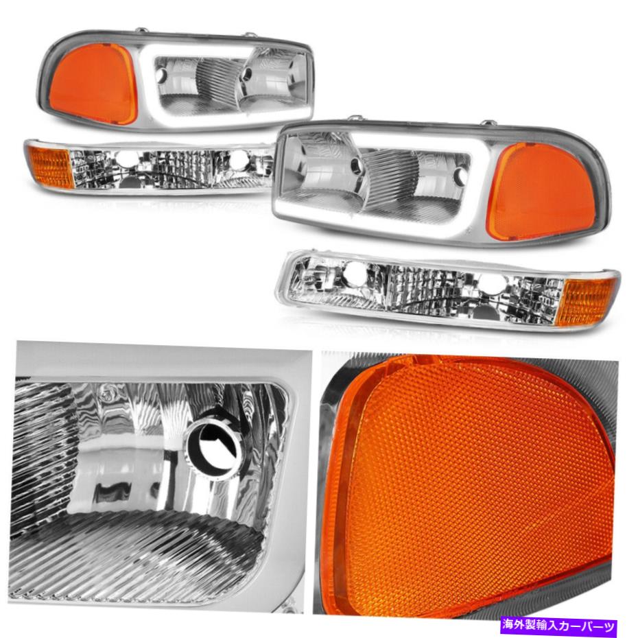 USヘッドライト 99-07 GMC Sierra / Yukon XL Chrome / Amber用LED DRLヘッドライト+バンパー信号ランプ LED DRL Headlight+Bumper Signal Lamps for 99-07 GMC Sierra/Yukon XL Chrome/Amber【並行輸入品】