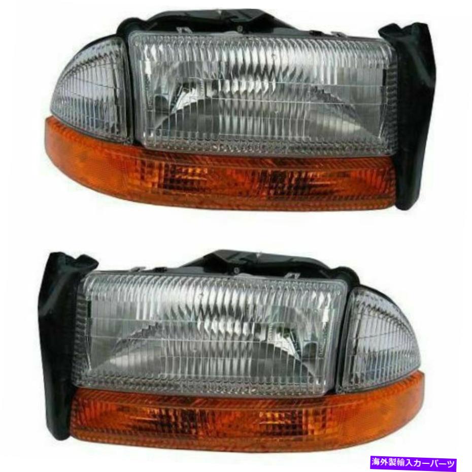 USヘッドライト 2LH＆RHサイドハロゲンヘッドランプアセンブリの新しいセットDodge Dakota Durango New Set of 2 LH & RH Side Halogen Head Lamp Assembly Fits Dodge Dakota Durango【並行輸入品】