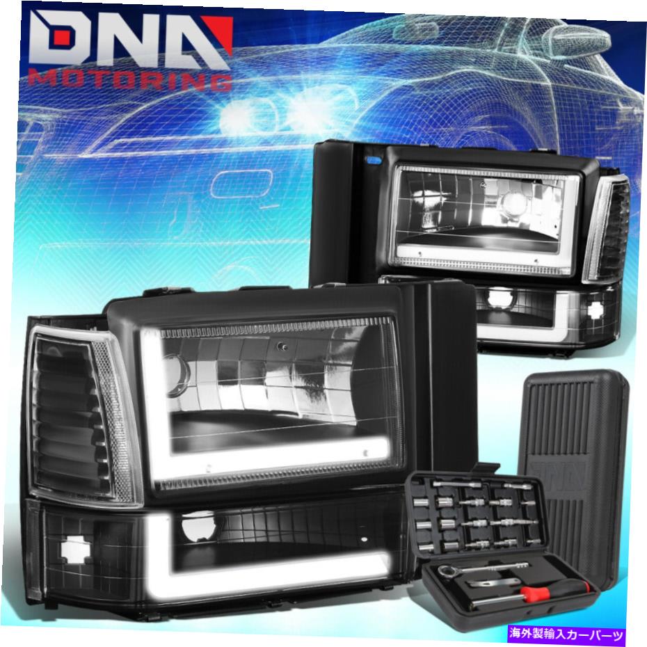 USヘッドライト 1991年 - 1994年フォードエクスプローラLED DRLブラックハウジングヘッドライトバンパーランプ+ツール FOR 1991-1994 FORD EXPLORER LED DRL BLACK HOUSING HEADLIGHT BUMPER LAMPS+TOOLS【並行輸入品】