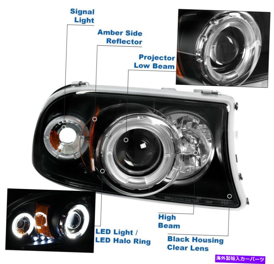 USヘッドライト 1997年から2004年のDodge Dakota LED HaloブラックプロジェクターヘッドライトW /バンパーDRLランプ For 1997-2004 Dodge Dakota LED Halo Black Projector Headlights w/Bumper DRL Lamp【並行輸入品】