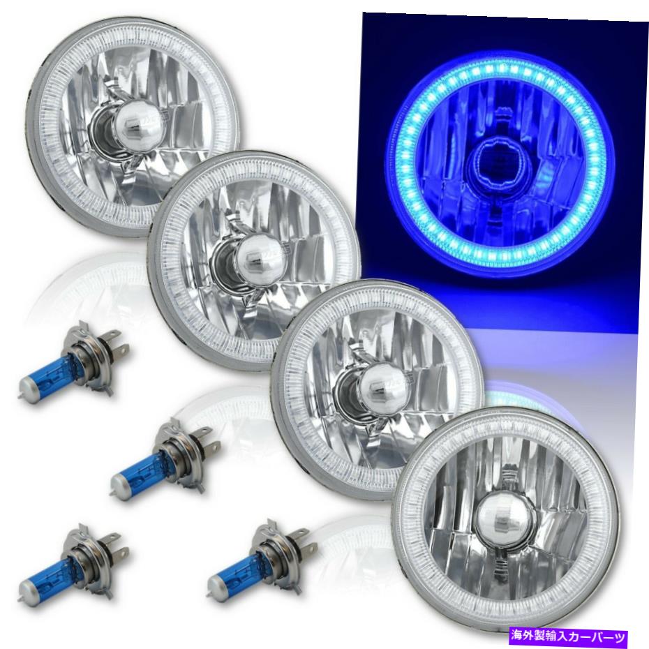 USヘッドライト 5-3 / 4 SMDブルーLEDハロハロゲン電球ヘッドライトエンジェルアイクリスタルクリアセット4 5-3/4 SMD Blue LED Halo Halogen Bulb Headlight Angel Eye Crystal Clear Set of 4【並行輸入品】
