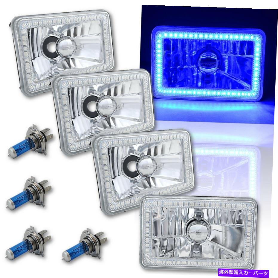 USヘッドライト 4×6ブルーSMD LEDハローエンジェルアイヘッドライトヘッドランプハロゲン電球セット4 4X6 Blue SMD LED Halo Angel Eye Headlight Headlamp Halogen Light Bulbs Set of 4【並行輸入品】