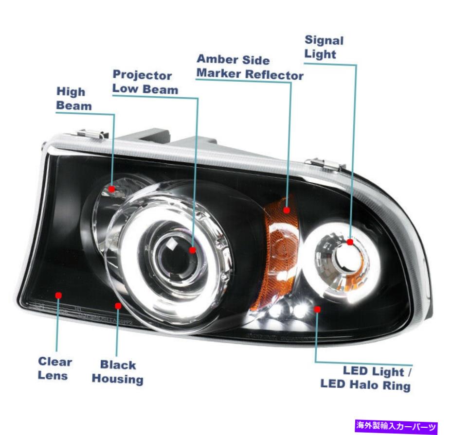 USヘッドライト 1997年から2004年のDodge Dakota LED Haloプロジェクターブラックヘッドライトランプ+ブルーDRLキット For 1997-2004 Dodge Dakota LED Halo Projector Black Headlight Lamp +Blue DRL Kit【並行輸入品】