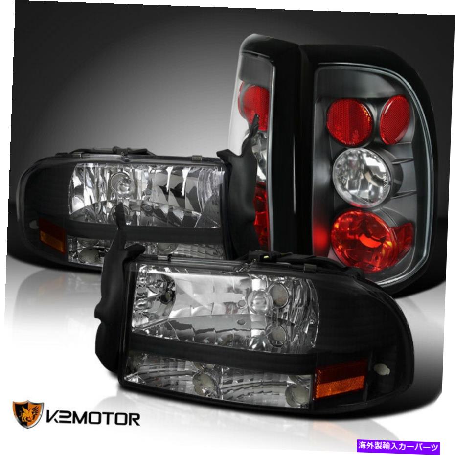 USヘッドライト FITS BLACK 1997-2004 Dodge Dakotaヘッドライト+テールライト交換LH RHペア Fits Black 1997-2004 Dodge Dakota Headlights+Tail Lights Replacement LH RH Pair【並行輸入品】