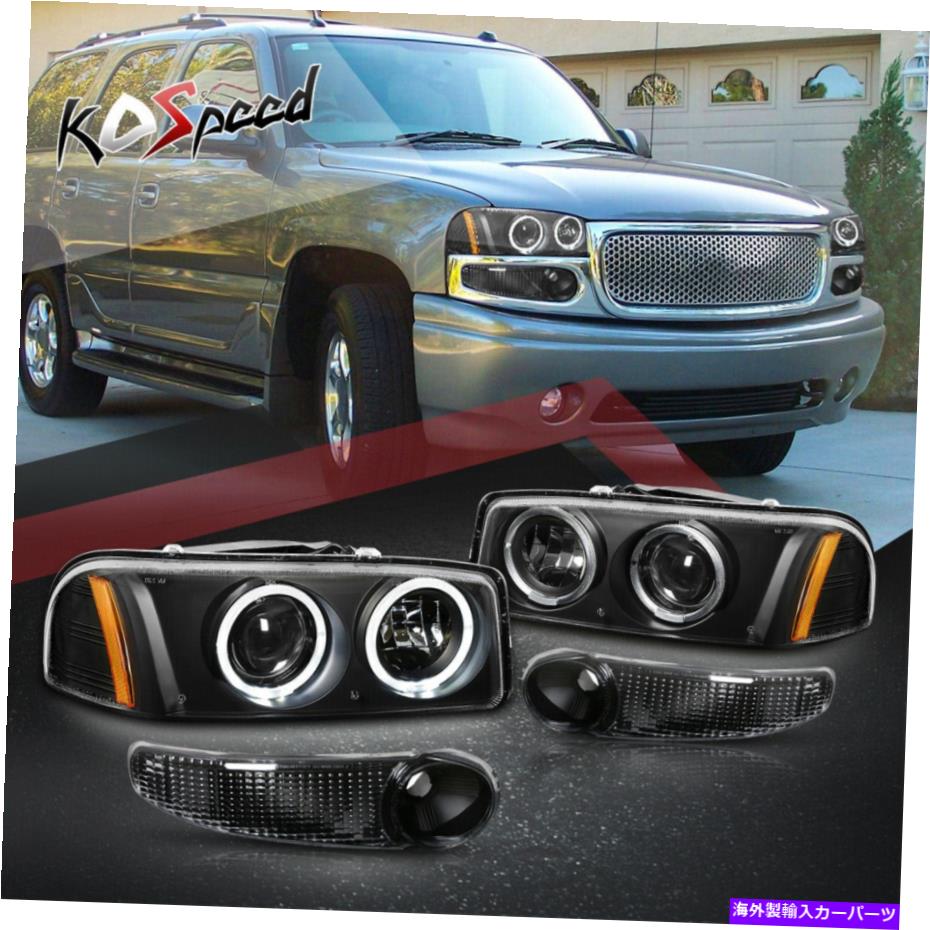 USヘッドライト （LED Halo Ring）Headlight Bumper Lamps for 02-06 Sierra Yukon Denali Black /琥珀色 (LED HALO RING) Headlight Bumper Lamps for 02-06 Sierra Yukon Denali Black/Amber【並行輸入品】