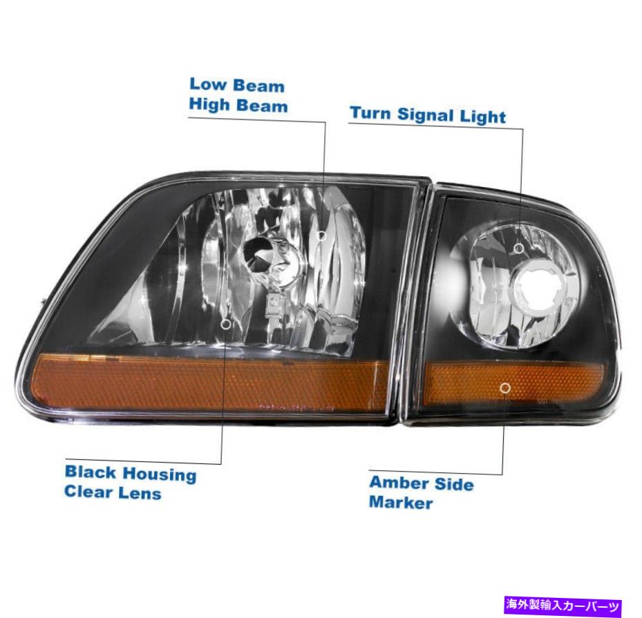 USヘッドライト 1997 - 2003年フォードF150ハーレーダビッドソンスタイルブラックヘッドライトW / Blue LED DRL For 1997-2003 Ford F150 Harley Davidson Style Black Headlights w/Blue LED DRL【並行輸入品】
