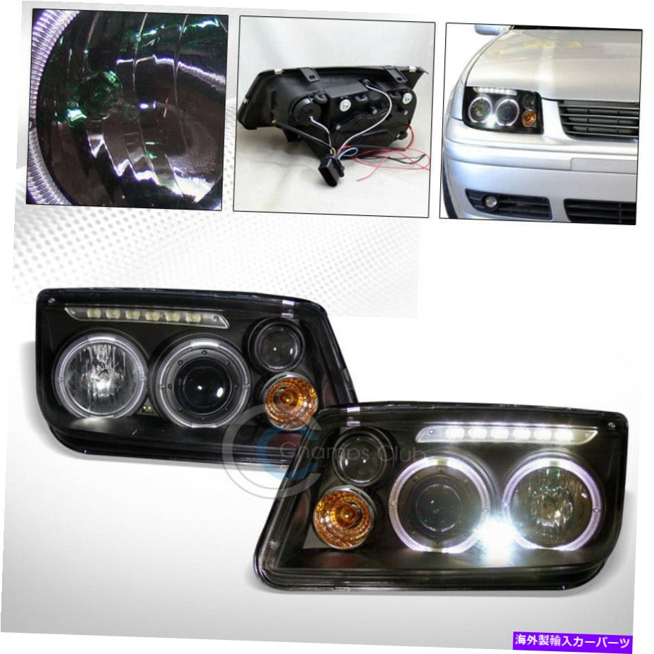 USヘッドライト フィット99-05 VW Jetta Bora MK4黒LED Haloプロジェクターヘッドライト駐車場+霧K2 Fits 99-05 VW Jetta Bora MK4 Black LED Halo Projector Head Lights Parking+Fog K2【並行輸入品】
