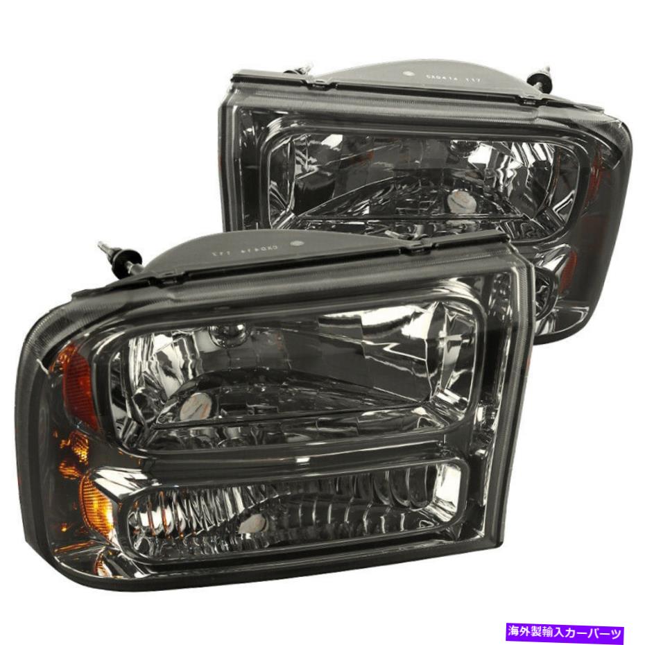 USヘッドライト 99-04フォードF250 / 350スーパーデューティスモークレンズ1ピースタイルのヘッドライトW /バンパーランプ For 99-04 Ford F250/350 Super Duty Smoke Lens 1Pc Style Headlights W/Bumper Lamp【並行輸入品】