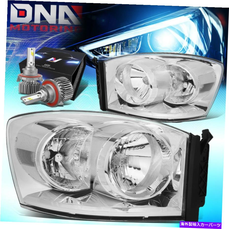USヘッドライト 2006-2009 RAMトラック1500 2500 3500ヘッドライトW / LEDキットスリムスタイルクロム FOR 2006-2009 RAM TRUCK 1500 2500 3500 HEADLIGHTS W/LED KIT SLIM STYLE CHROME【並行輸入品】