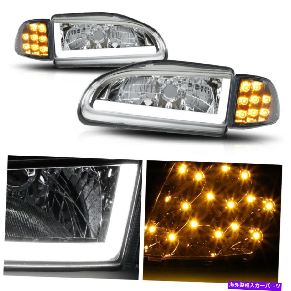 USヘッドライト LED DRLクロームハウジングヘッドライトアンバーターン信号ランプ92-95ホンダシビック LED DRL Chrome Housing Headlight Amber Turn Signal Lamps for 92-95 Honda Civic【並行輸入品】