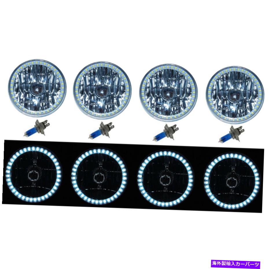 USヘッドライト 5-3 / 4 SMDホワイトLEDハロハロゲン電球金属ヘッドライトエンジェルアイクリアセット4 5-3/4 SMD White LED Halo Halogen Bulb Metal Headlight Angel Eye Clear Set Of 4【並行輸入品】