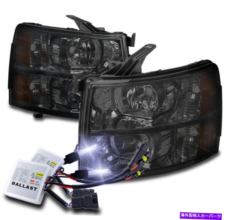 USヘッドライト 2007-2013のシボレーシルバードピックアップスモークヘッドライトランプW / 10KキセノンHIDセット FOR 2007-2013 CHEVY SILVERADO PICKUP SMOKE HEADLIGHTS LAMPS W/10K XENON HID SET【並行輸入品】