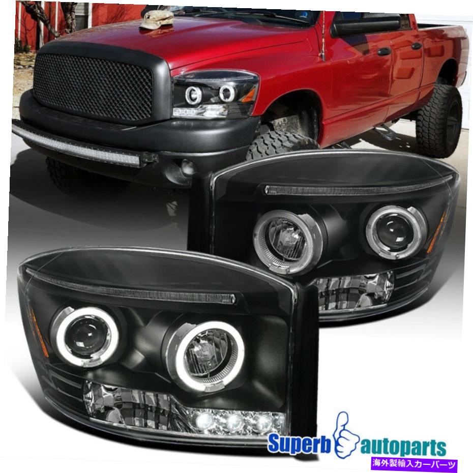 USヘッドライト 2006-2008のDodge RAM 1500 2500 LED Haloプロジェクターヘッドライトブラック For 2006-2008 Dodge Ram 1500 2500 3500 LED Halo Projector Headlights Black【並行輸入品】 46,814円