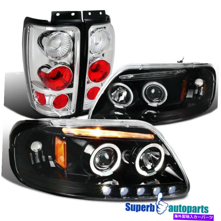 USヘッドライト 97-03フォードF150磨かれた黒色LED Haloプロジェクターヘッドライト+テールランプ For 97-03 Ford F150 Polished Black LED Halo Projector Headlights+Tail Lamps【並行輸入品】