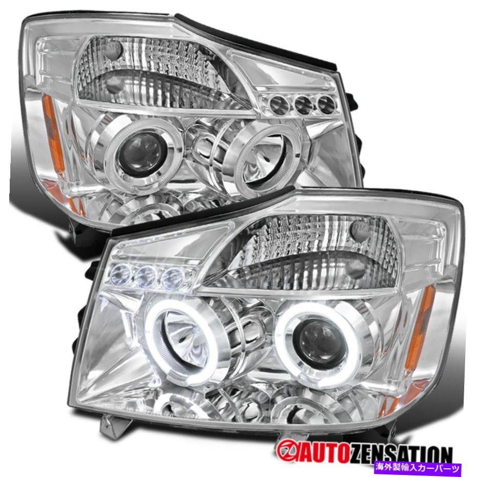 USヘッドライト 2004-2015日産タイタン04-07 Armada LED Haloプロジェクターヘッドライト左+右 For 2004-2015 Nissan Titan 04-07 Armada LED Halo Projector Headlights Left+Right【並行輸入品】