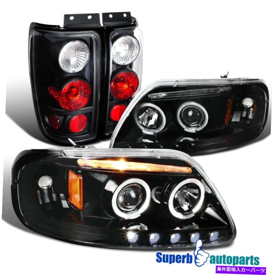 USヘッドライト 97-03 F150磨かれた黒色LED Haloプロジェクターヘッドライト+ブラックテールランプ For 97-03 F150 Polished Black LED Halo Projector Headlights+Black Tail Lamps【並行輸入品】