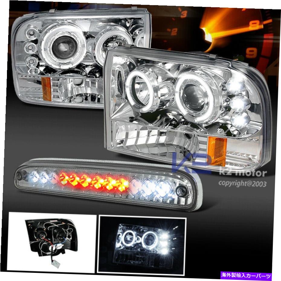USヘッドライト 1999-2004 Ford F250 F350 Haloプロジェクターのクリアヘッドライト+ 3回のLEDブレーキランプ For 1999-2004 Ford F250 F350 Halo Projector Clear Headlights+3rd LED Brake Lamp【並行輸入品】