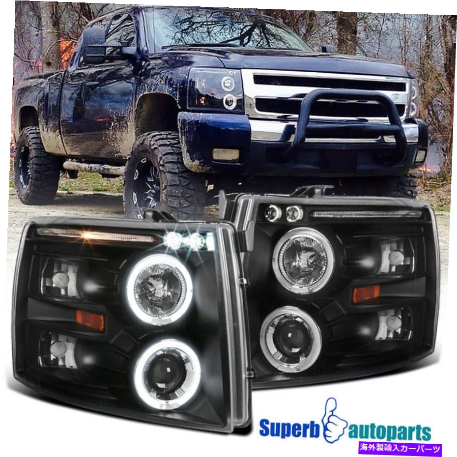 USヘッドライト 2007-2014 Chevy Silverado LED Haloプロジェクターヘッドライトランプブラック For 2007-2014 Chevy Silverado LED Halo Projector Headlights Lamps Black【並行輸入品】