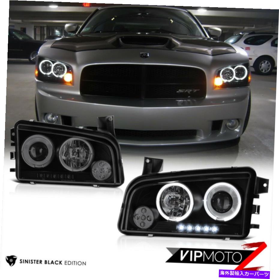 USヘッドライト 06-10 Dodge Charger「SINISTER BLACK」クワッドHalo LEDプロジェクターヘッドライトランプ For 06-10 Dodge Charger \