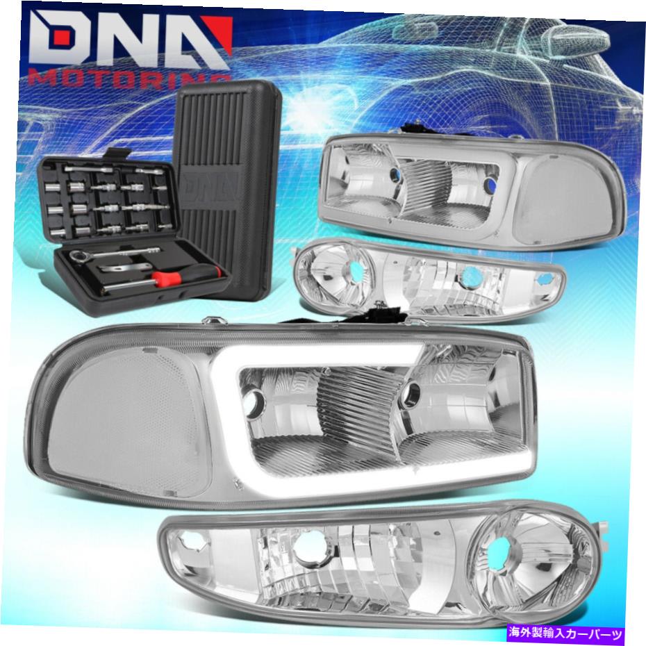 USヘッドライト 00-07 GMC Yukon XL Sierra 1500 LED DRLクロム/クリアサイドヘッドライト+ツール FOR 00-07 GMC YUKON XL SIERRA 1500 LED DRL CHROME/CLEAR SIDE HEADLIGHTS+TOOLS【並行輸入品】