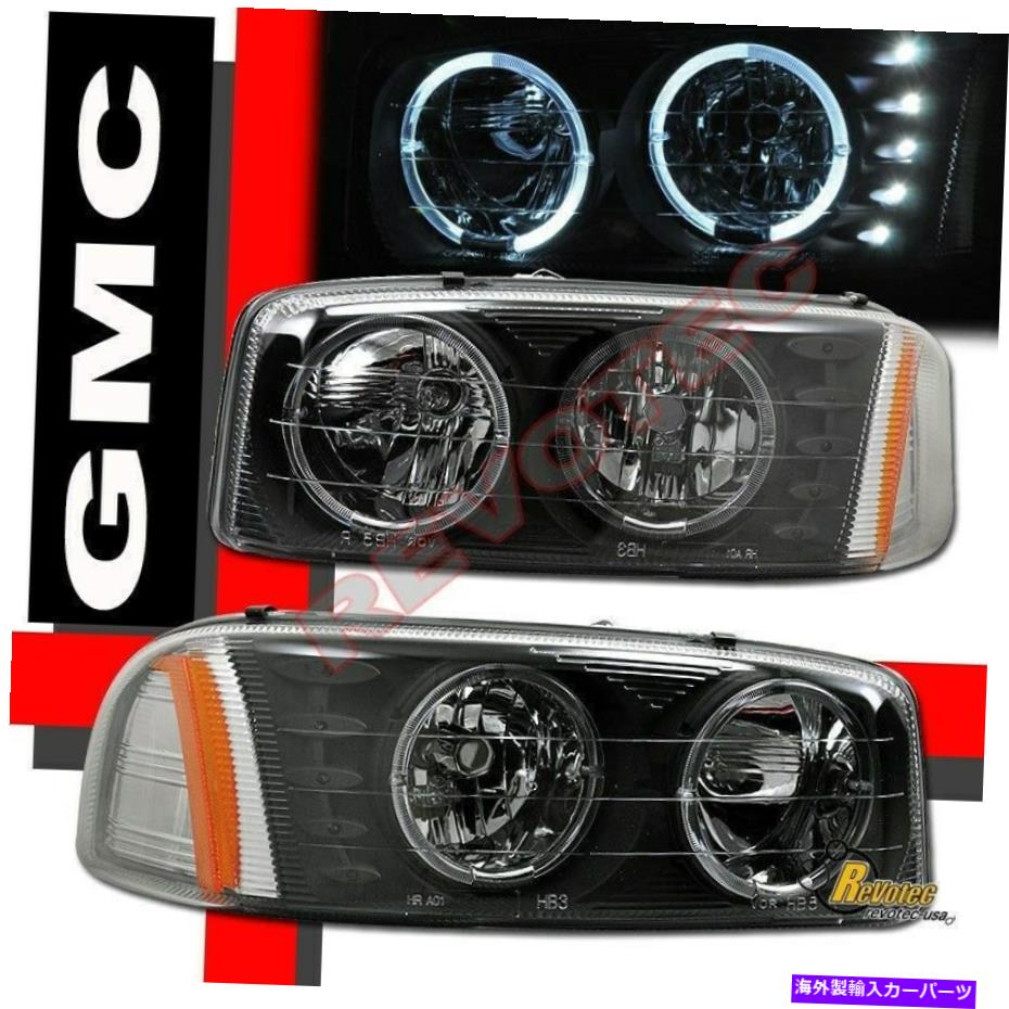 USヘッドライト 99-06 GMC Sierra 00-06 Yukon Dual Halo LEDヘッドライト+バンパーライトブラック 99-06 GMC Sierra 00-06 Yukon Dual Halo LED Headlights + Bumper Lights Black【並行輸入品】