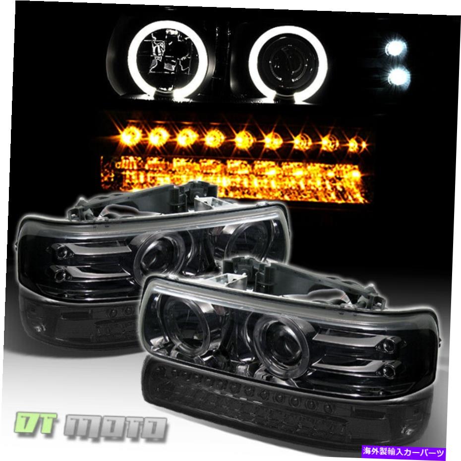 USヘッドライト 喫煙99-02 Silverado 00-06 Tahoe Suburban Haloプロジェクターヘッドライト+ LEDバンパー Smoked 99-02 Silverado 00-06 Tahoe Suburban Halo Projector Headlights+Led Bumper【並行輸入品】
