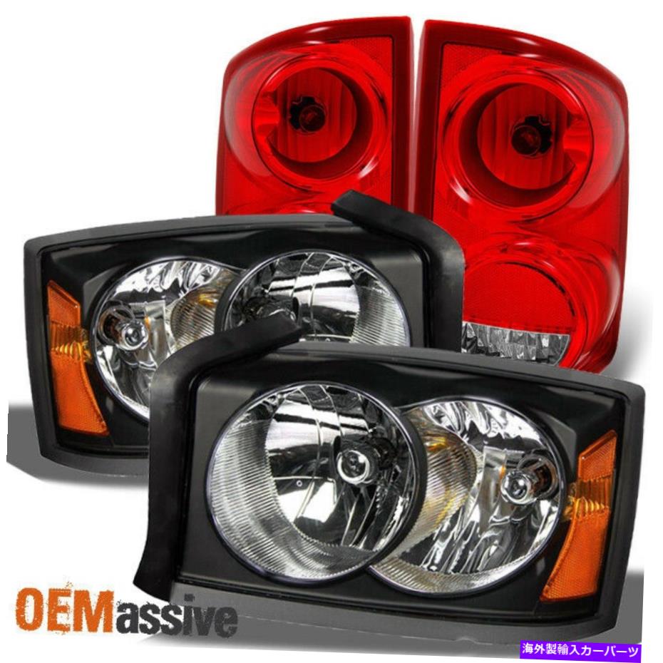 USヘッドライト フィット05-07 Dodge Dakota Black Headlights +赤クリアテールライト交換 Fit 05-07 Dodge Dakota Black Headlights + Red Clear Tail Lights Replacement【並行輸入品】