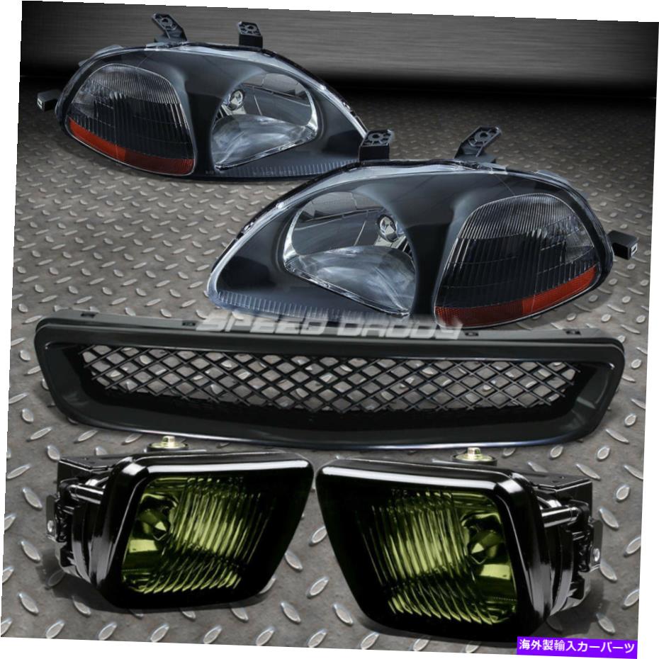 USヘッドライト 黒のヘッドライト琥珀色の角+燻製レンズOEフォグランプ+ Grille 96-98シビック BLACK HEAD LIGHTS AMBER CORNER+SMOKED LENS OE FOG LAMP+GRILLE FOR 96-98 CIVIC【並行輸入品】