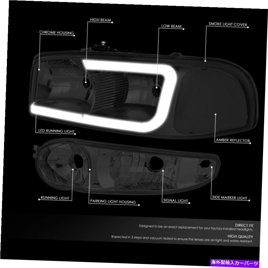 USヘッドライト [LED DRL] 00-06 GMC Yukon XL Sierra Denaliスモーク/クリアヘッドライト+バンパーランプ [LED DRL]FOR 00-06 GMC YUKON XL SIERRA DENALI SMOKED/CLEAR HEADLIGHT+BUMPER LAMP【並行輸入品】