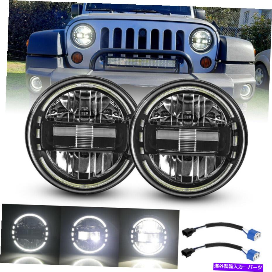 USヘッドライト ジープラングラーJK TJ CJ 2Xブラック7 ''ラウンドLEDヘッドライトHI / LO DRLアングルアイ For Jeep Wrangler JK TJ CJ 2X Black 7'' Round LED Headlights Hi/Lo DRL Angle Eye【並行輸入品】