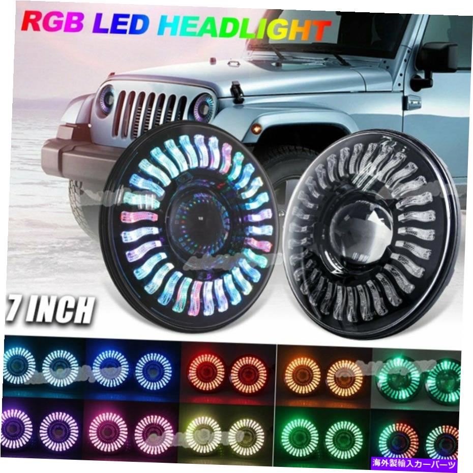 USヘッドライト ジープラングラーJL JK JLUのためのRGBコンボ追求の7インチLED Demon HaloヘッドライトRGBコンボ追求 7inch LED Demon Halo Headlights RGB Combo Chasing for Jeep Wrangler JL JK JLU【並行輸入品】