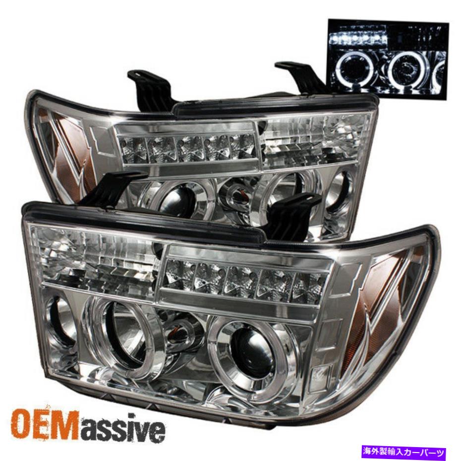 USヘッドライト フィット07-13トヨタツンドラ08+セコイアデュアルハロープロジェクターLEDヘッドライトペアセット Fits 07-13 Toyota Tundra 08+ Sequoia Dual Halo Projector LED Headlights Pair Set【並行輸入品】