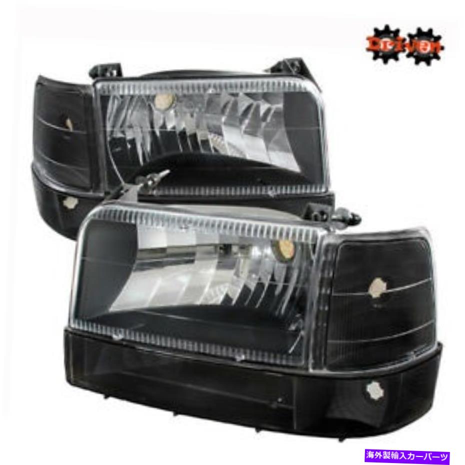 USヘッドライト 92-96フォードブロンコF150 F250 F350ブラックハウジングヘッドライト+コーナー+ターン信号 92-96 Ford Bronco F150 F250 F350 Black Housing Headlights + Corner + Turn Signal【並行輸入品】